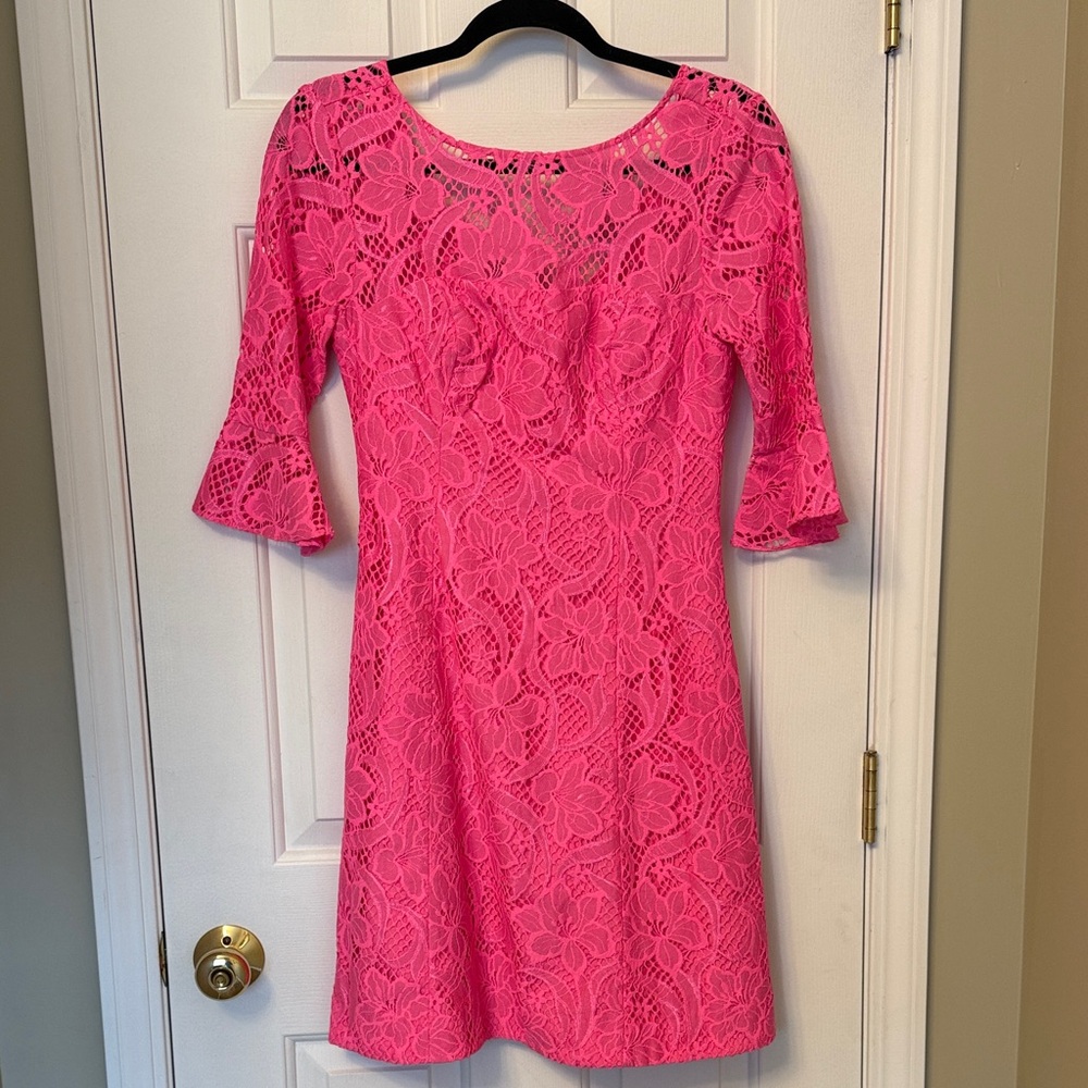 Lilly Pulitzer Pink Lace Bell-Sleeve Dress – Size 0